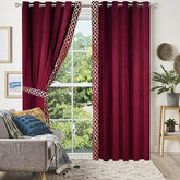 2 Pieces Crocodile Premium splendid velvet curtain Panels & 2 Belts-Maroon